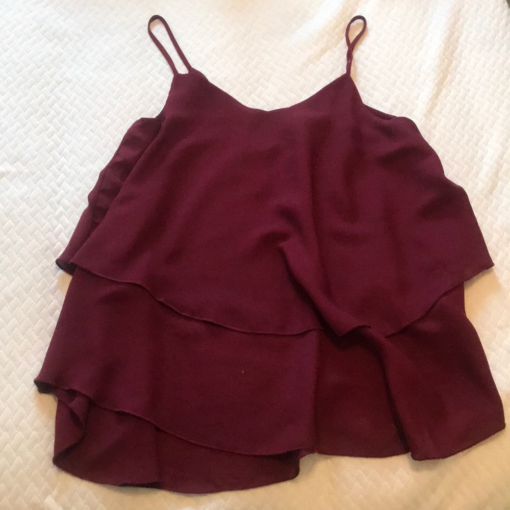 Maroon tank top.